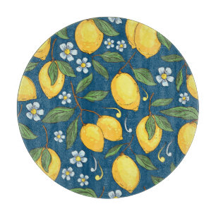 Yellow Lemons: Tropical Fruit Pattern. Cutting Board