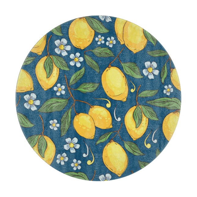 Yellow Lemons: Tropical Fruit Pattern. Cutting Board (Front)