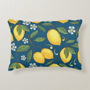 Yellow Lemons: Tropical Fruit Pattern. Decorative Cushion
