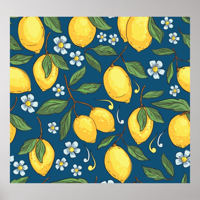 Yellow Lemons: Tropical Fruit Pattern. Poster (Front)