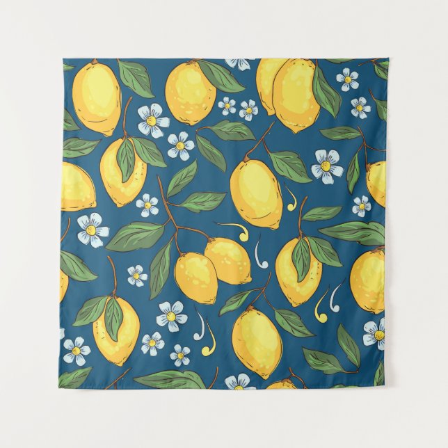 Yellow Lemons: Tropical Fruit Pattern. Tapestry (Front)