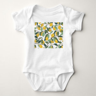 Yellow Lemons, Tropical Seamless Print. Baby Bodysuit
