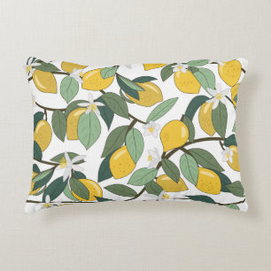 Yellow Lemons, Tropical Seamless Print. Decorative Cushion