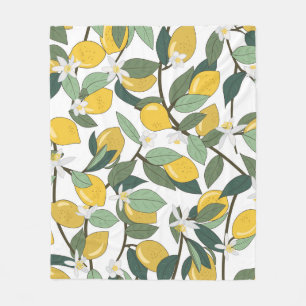 Yellow Lemons, Tropical Seamless Print. Fleece Blanket