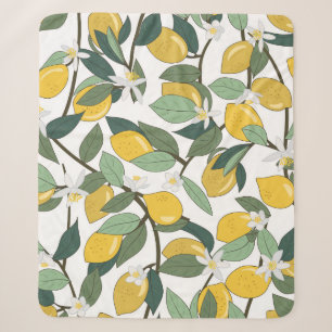 Yellow Lemons, Tropical Seamless Print. Sherpa Blanket