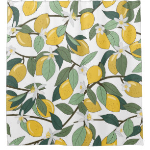 Yellow Lemons, Tropical Seamless Print. Shower Curtain