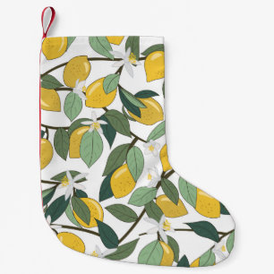 Yellow Lemons, Tropical Seamless Print. Small Christmas Stocking