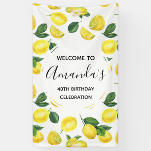 Yellow Lemons Watercolor Fruit Pattern Birthday Banner