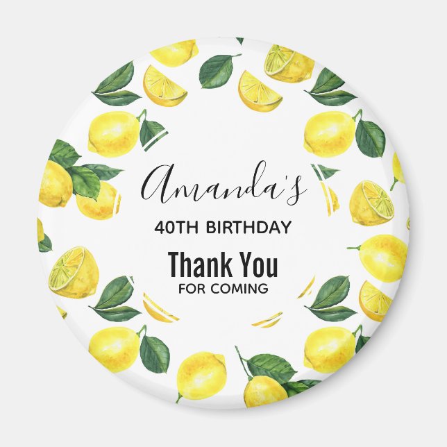 Yellow Lemons Watercolor Fruit Pattern Birthday Magnet (Front)