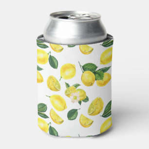 Yellow Lemons Watercolor Fruit Pattern Can Cooler