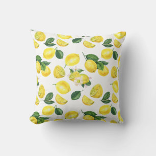Yellow Lemons Watercolor Fruit Pattern Cushion