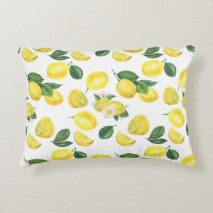 Yellow Lemons Watercolor Fruit Pattern Decorative Cushion
