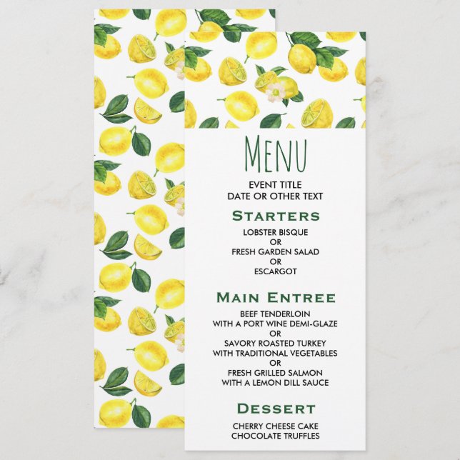 Yellow Lemons Watercolor Fruit Pattern Invitation (Front/Back)