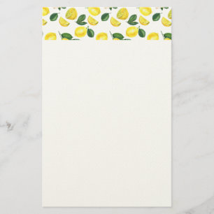 Yellow Lemons Watercolor Fruit Pattern Stationery