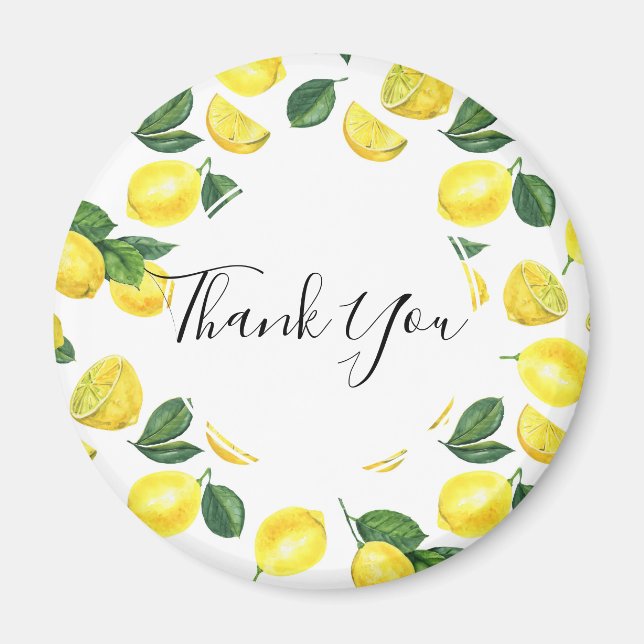 Yellow Lemons Watercolor Fruit Pattern Thank You Magnet (Front)