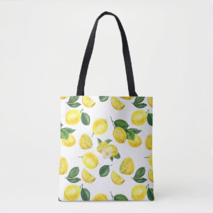 Yellow Lemons Watercolor Fruit Pattern Tote Bag