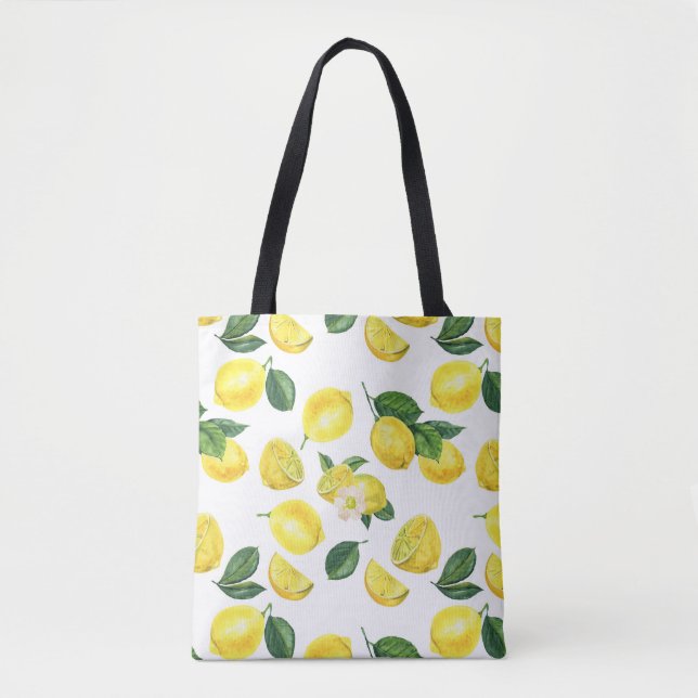 Yellow Lemons Watercolor Fruit Pattern Tote Bag (Front)