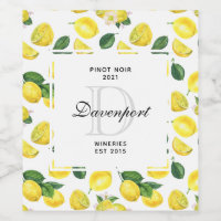 Yellow Lemons Watercolor Fruit Pattern Winery