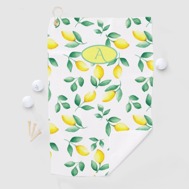 Yellow Lemons Watercolor Monogram  Golf Towel (InSitu)