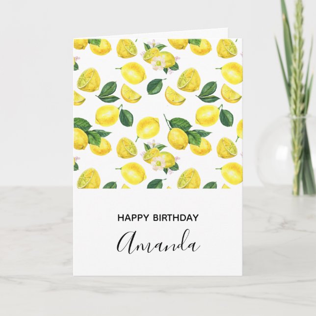 Yellow Lemons Watercolor Pattern Birthday Card (Front)