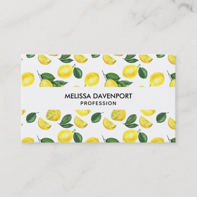 Yellow Lemons Watercolor Pattern Business Card (Front)