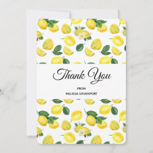 Yellow Lemons Watercolor Pattern Thank You Card