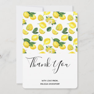 Yellow Lemons Watercolor Pattern Thank You Card