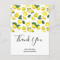 Yellow Lemons Watercolor Pattern Thank You