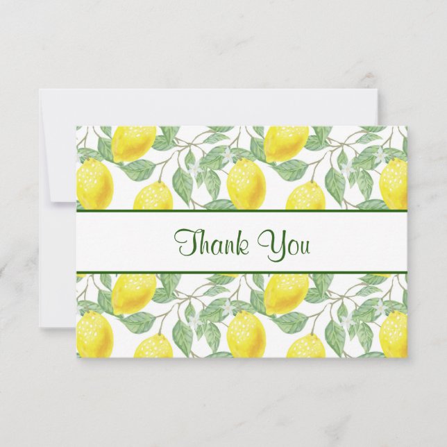Yellow Lemons with Green Leaves Pattern Thank You (Front)