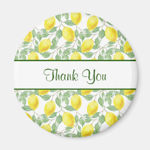 Yellow Lemons with Green Leaves Pattern Thank You Magnet