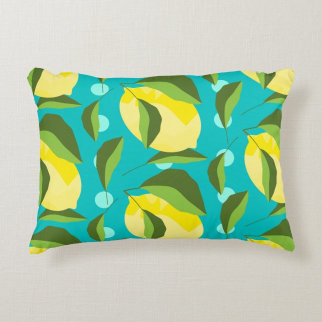 Yellow lemons with green leaves seamless pattern w decorative cushion (Front)
