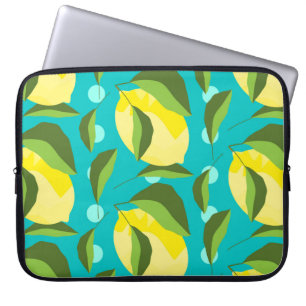 Yellow lemons with green leaves seamless pattern w laptop sleeve