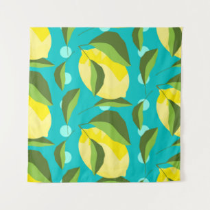 Yellow lemons with green leaves seamless pattern w tapestry