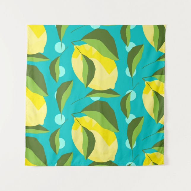 Yellow lemons with green leaves seamless pattern w tapestry (Front)