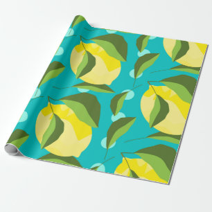 Yellow lemons with green leaves seamless pattern w wrapping paper