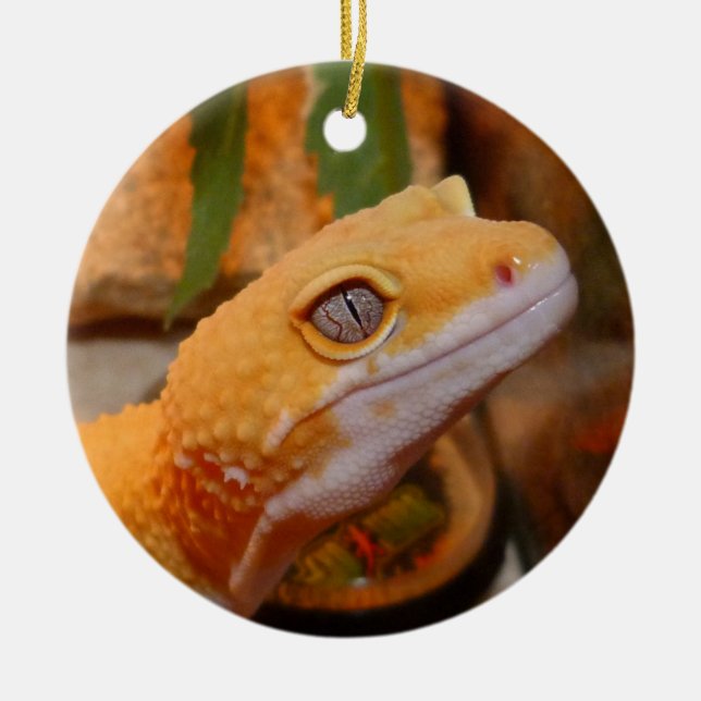 Yellow Leopard Gecko Lizard Ceramic Tree Decoration (Front)