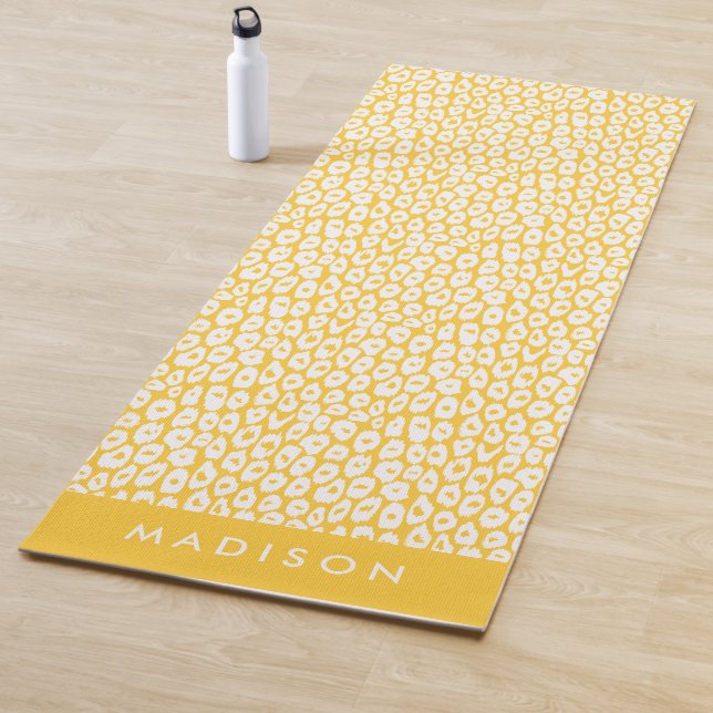 Yellow Leopard Print Personalised Yoga Mat (In Situ)