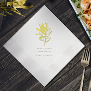 Yellow leucadendron botanical watercolor wedding napkin