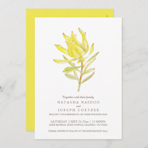 Yellow leucadendron watercolor wedding invitations