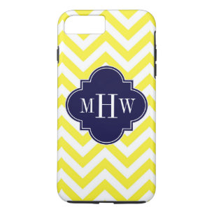 Yellow Lg Chevron Navy Quatrefoil 3 Monogram iPhone 8 Plus/7 Plus Case