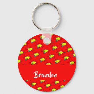 Yellow light bulbs on red key ring