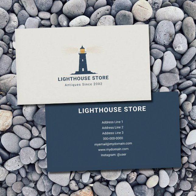Yellow Light & Navy Blue Lighthouse Business Card (Yellow Light & Navy Blue Lighthouse Business Card)