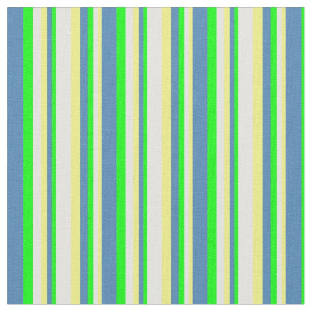 Yellow, Light Yellow, Lime & Blue Coloured Stripes Fabric (Close Up)