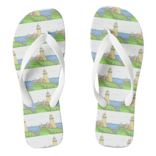 Yellow Lighthouse Hand Drawn FlipFlops