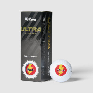 Yellow lighting bolt strike flash logo custom name golf balls