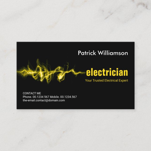 Yellow Lightning Electrical Strike Electrician Business Card (Front)