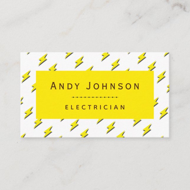 Yellow Lightning Pattern Electrical Service Power  Business Card (Front)