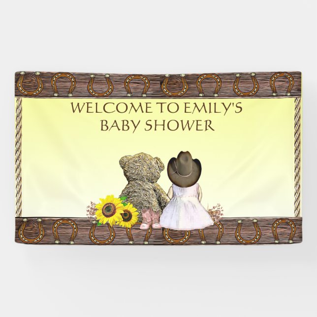 Yellow Lil' Cowgirl Personalised Baby Shower Banner (Horizontal)
