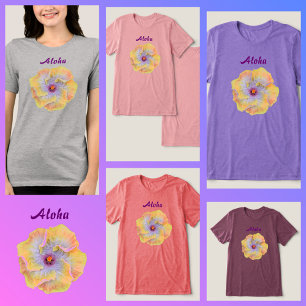Yellow Lilac Hibiscus Flower Hawaiian Aloha Tri-Blend Shirt