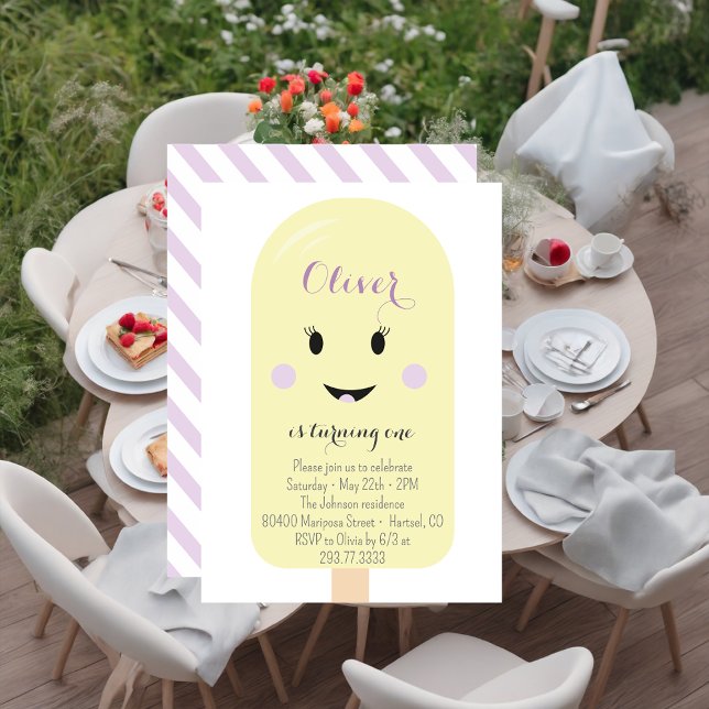 Yellow Lilac Ice Cream Cone Scoop Birthday Party Invitation (Creator Uploaded)